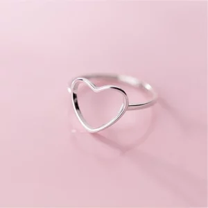 shop-silhouette 925 Sterling Silver Minimalist Ring For Women Wedding Hollow Heart Fashion jewelry Cute Valentine's Day Gift
